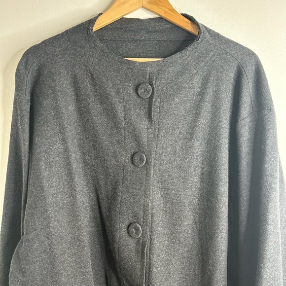 Eileen Fisher Jacket Chore Coat Womens XL Charcoal Boiled Wool Collarless Luxury - Picture 2 of 9